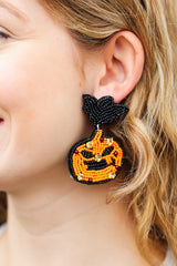 Halloween Jack-o-Lantern Beaded Dangle Earrings