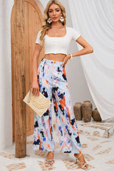 Multicolor Abstract Print High Waist Wide Leg Pants