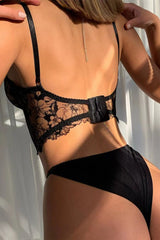 Black Sheer Lace Bustier and Thong Lingerie Set