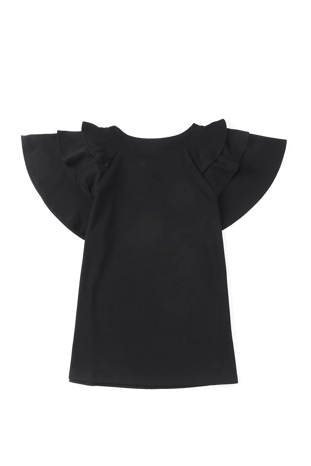 Black Plain Tiered Ruffled Short Sleeve T Shirt