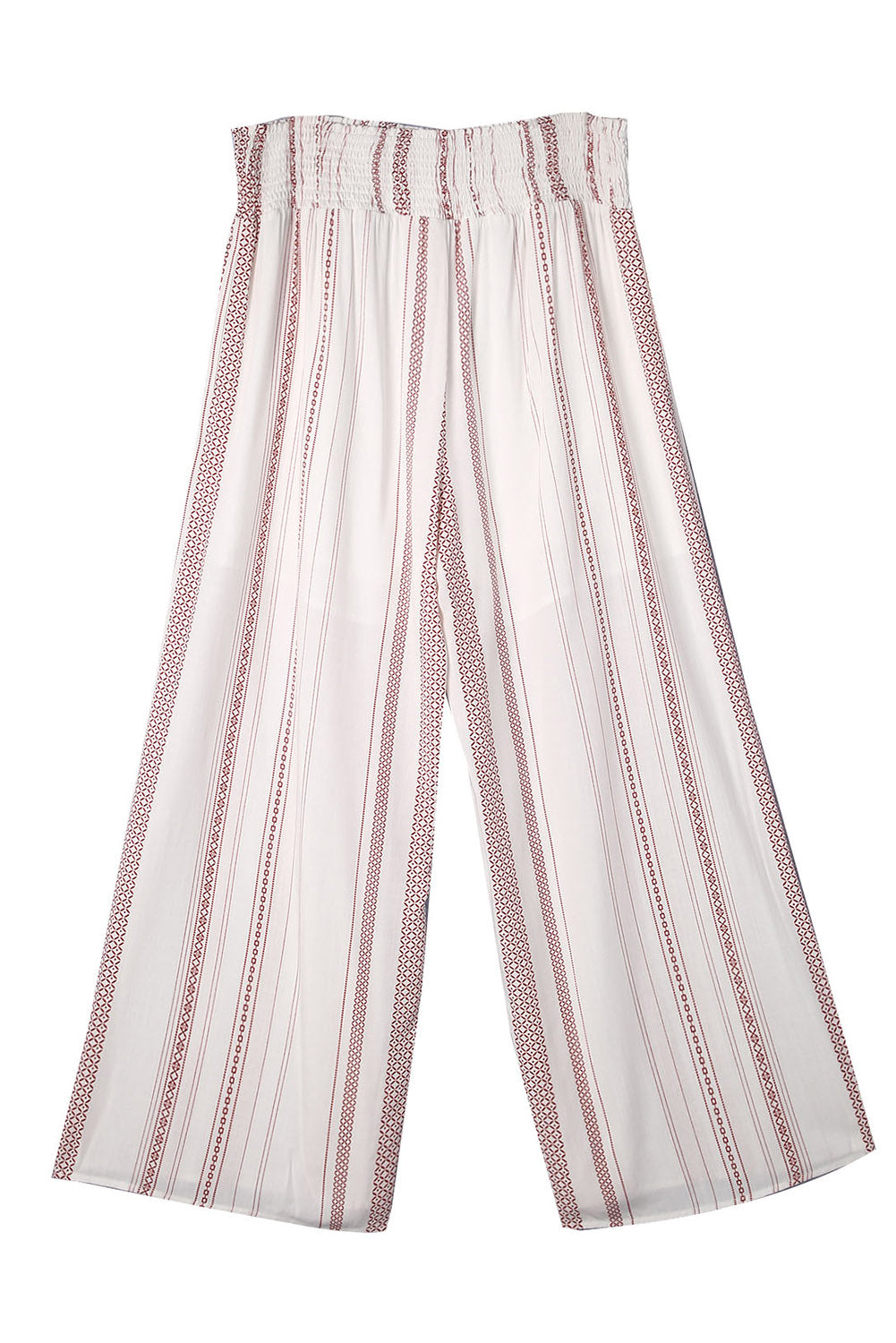 White Smocked Waist Printed Wide Leg Pants