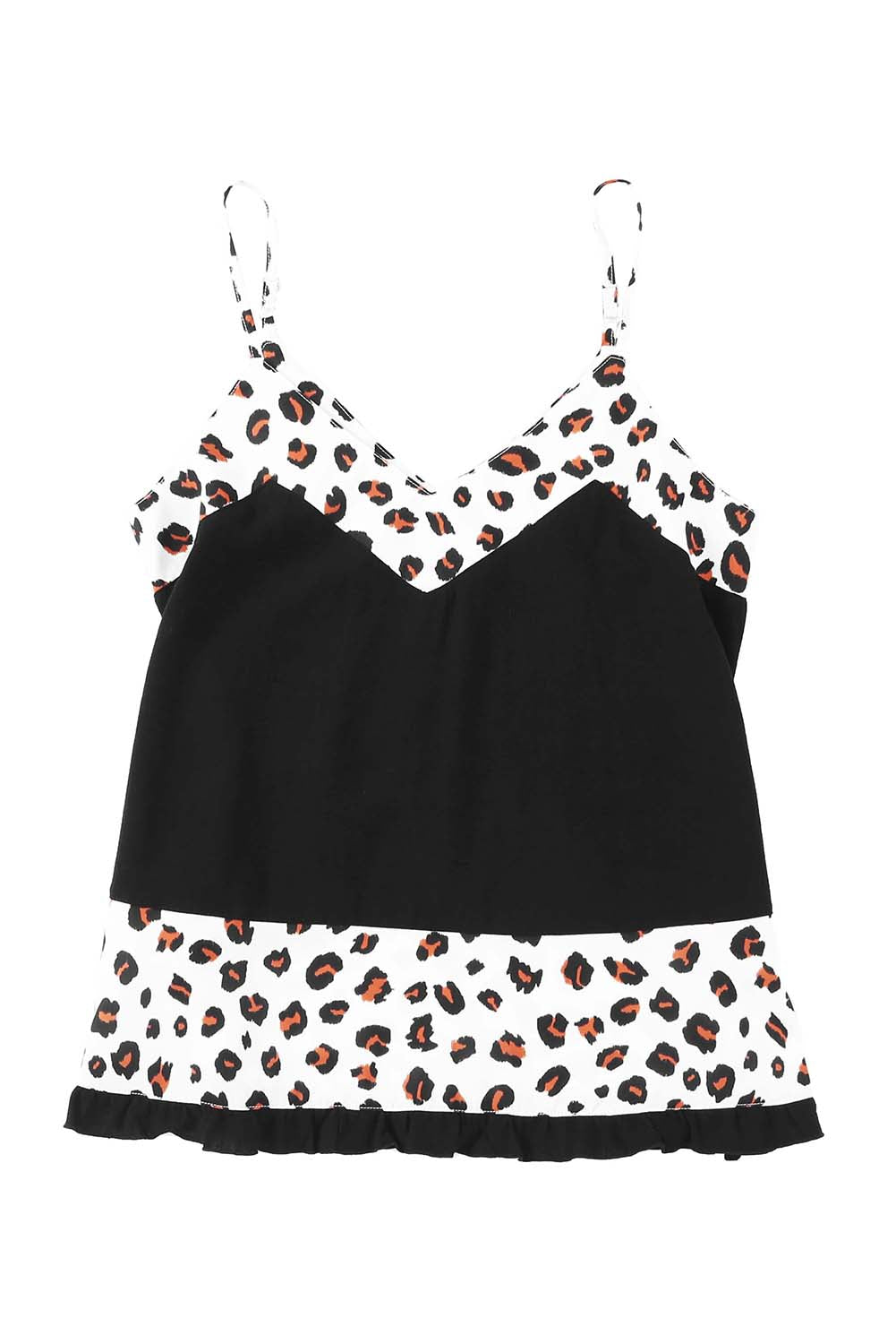 Black Leopard Patchwork Spaghetti Straps Tank Top