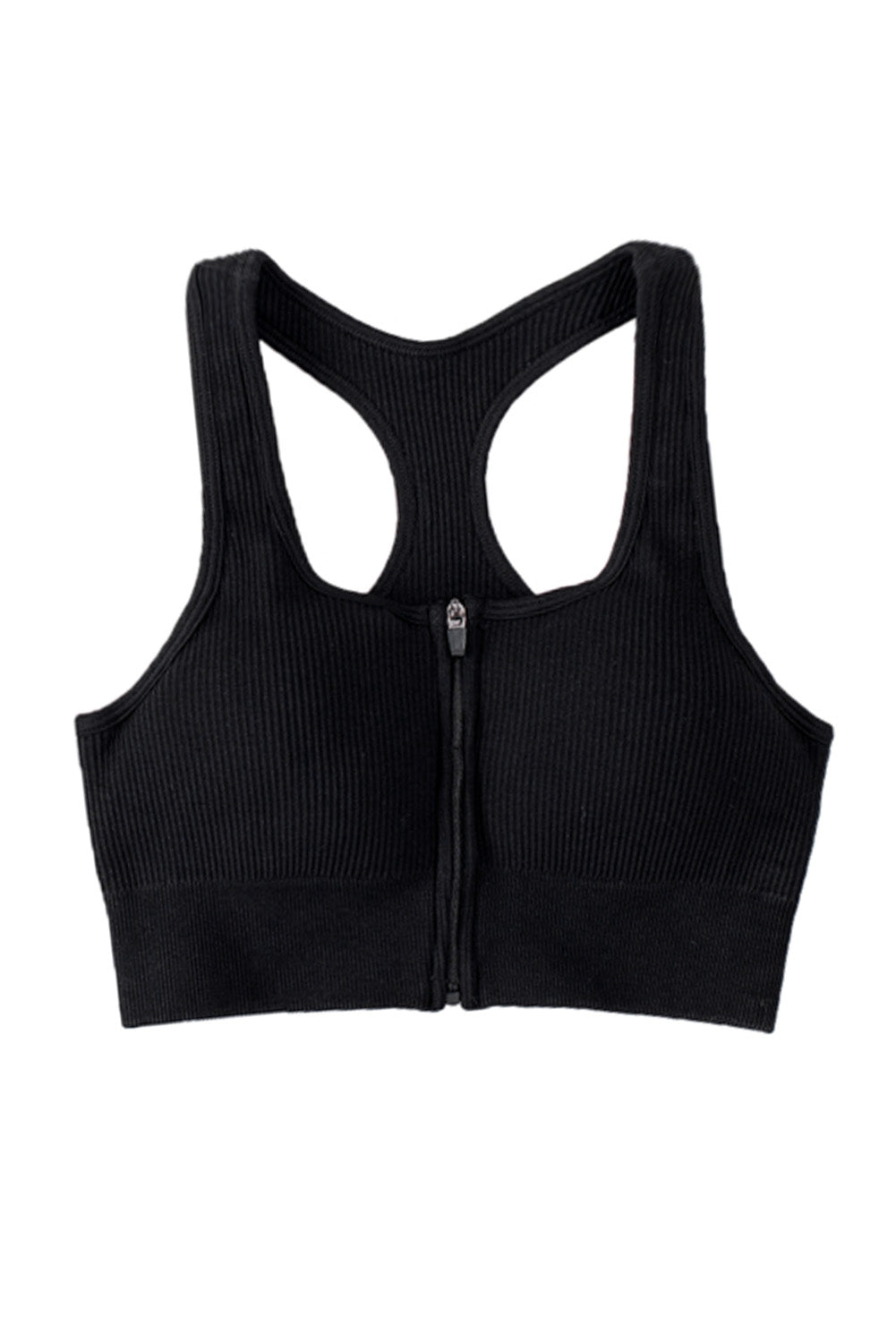 Gray Zipped Ribbed Racerback Sports Bra