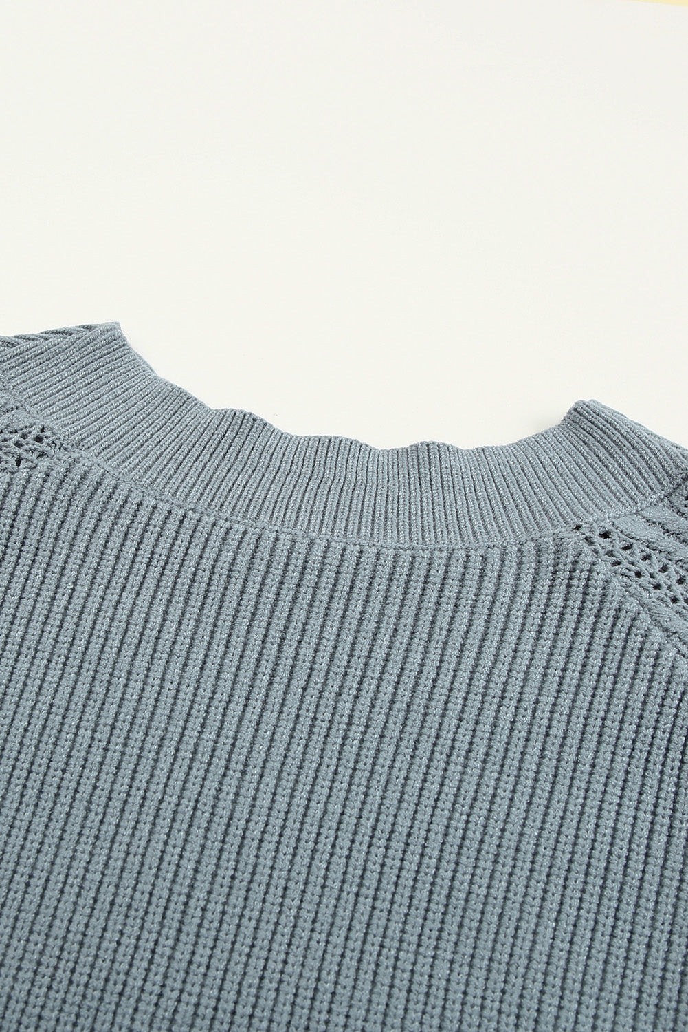 Gray Plain Hollow-out Knit Long Sleeve Pullover Sweater