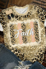 Faith Leopard Glitter Bleached O-neck T-shirt