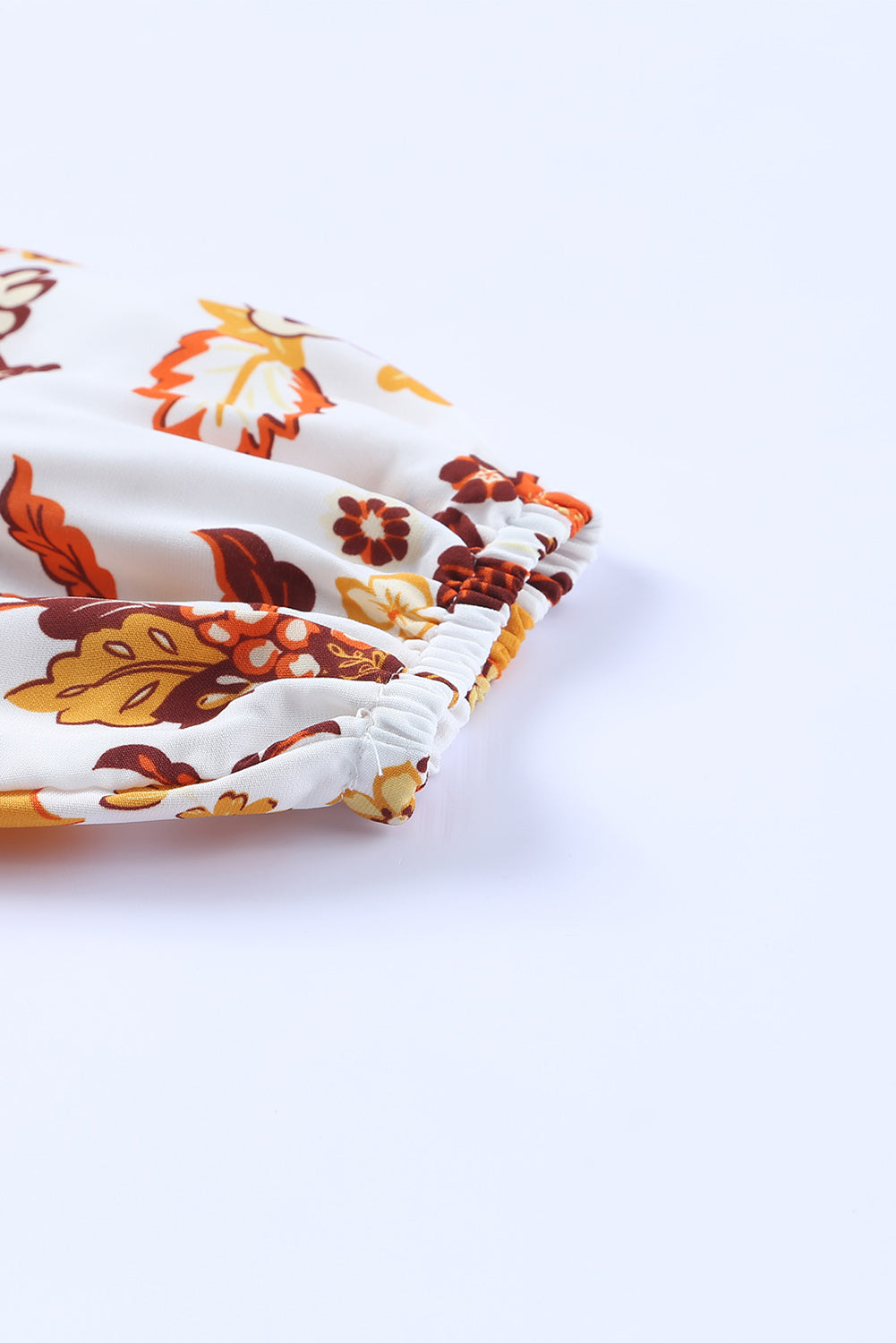 Yellow Leaf Print V Neck Puff Sleeve Maxi Dress