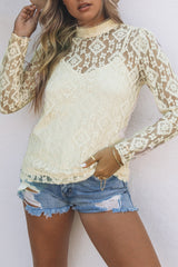 Beige Mock Neck Lace Blouse