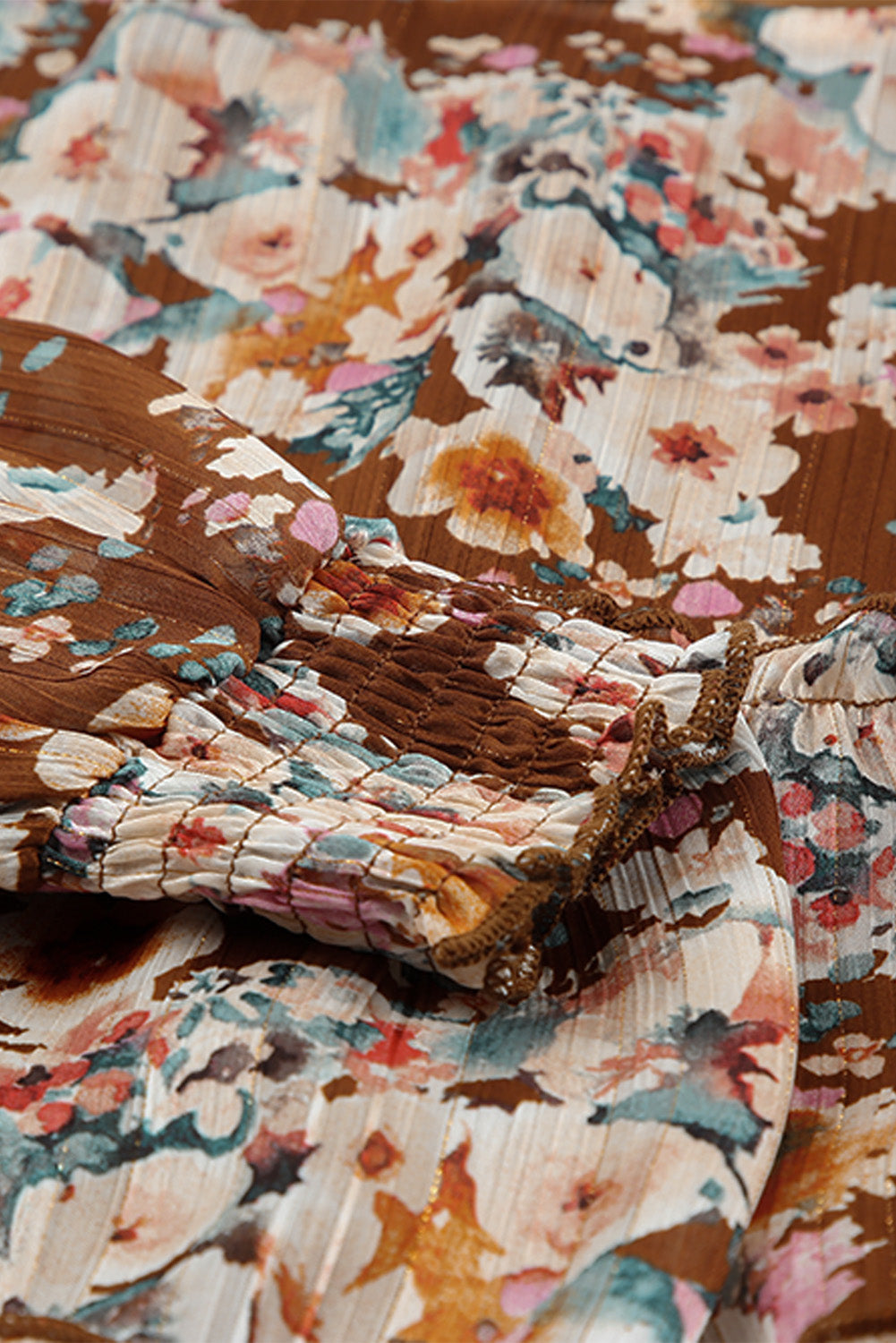 Brown Tiered Ruffle Floral Dress