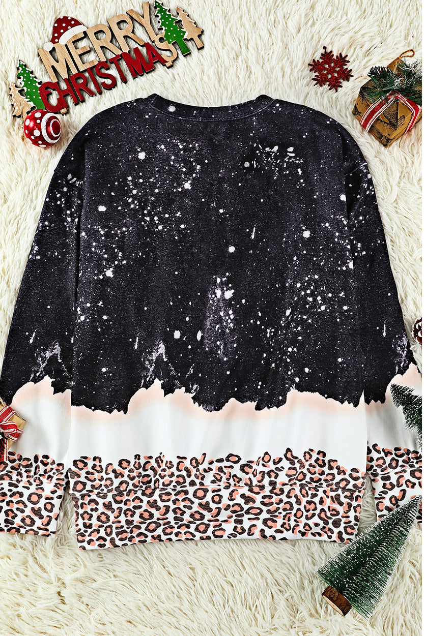 Black Leopard Bleached Pullover Sweatshirt