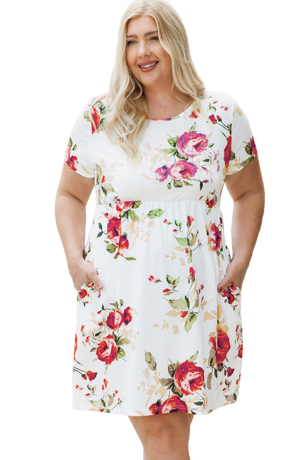 Multicolor Plus Size Floral Print Midi T-shirt Dress