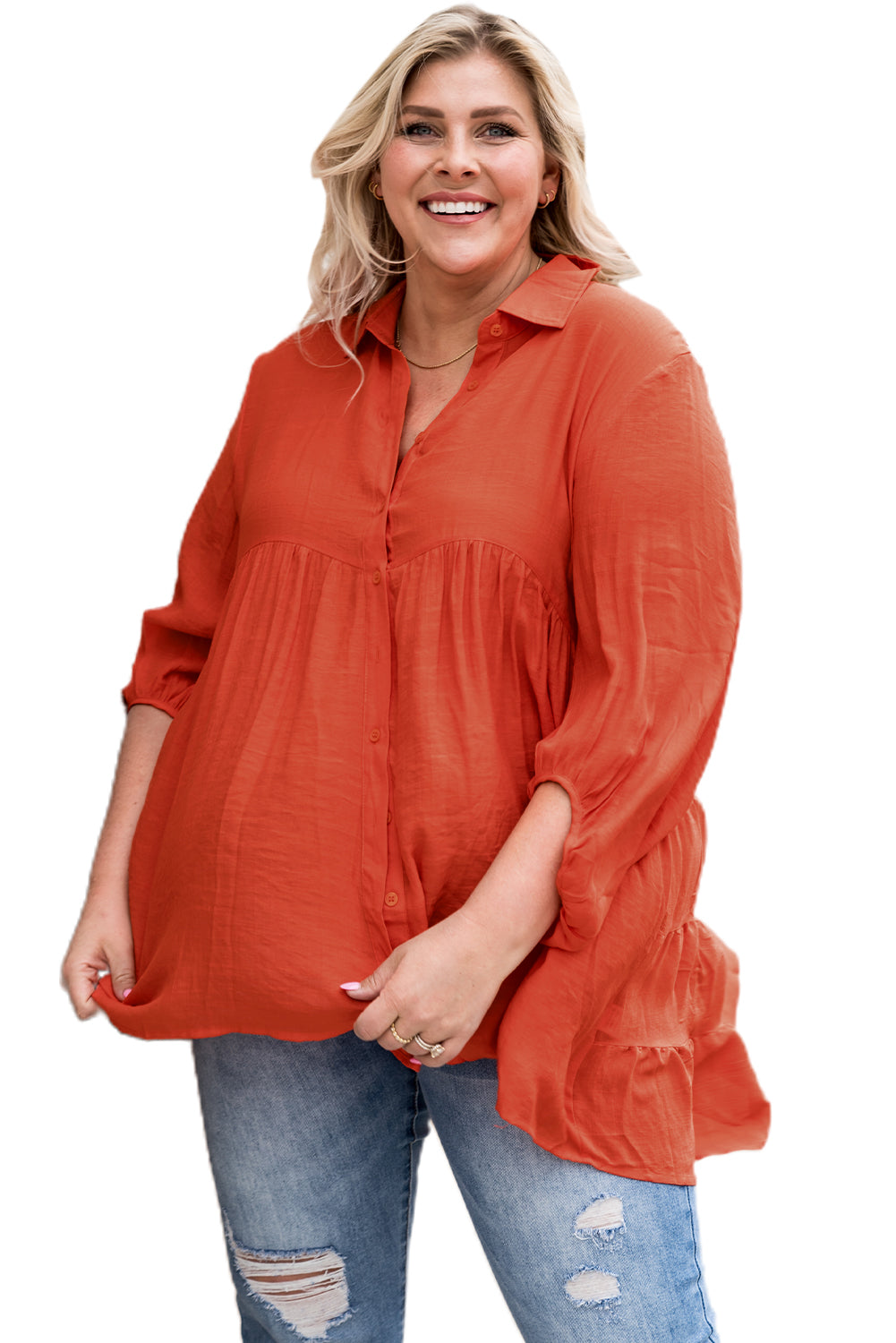 Green 3/4 Sleeve Plus Size Tunic Top
