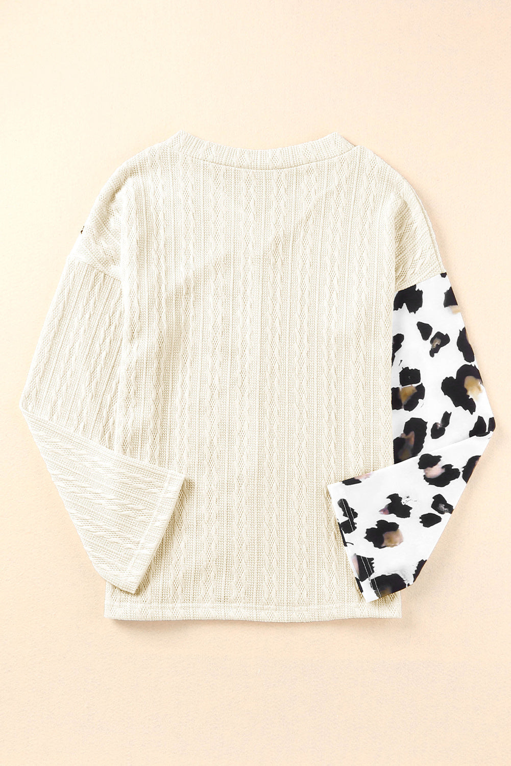 Khaki Asymmetric Leopard Patchwork Wide Sleeve V Neck Sweater