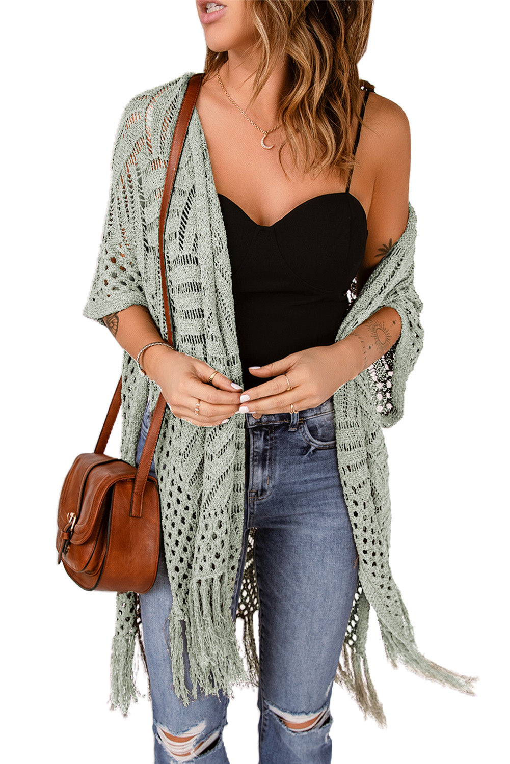 Black Loose Knitwear Kimono with Slits