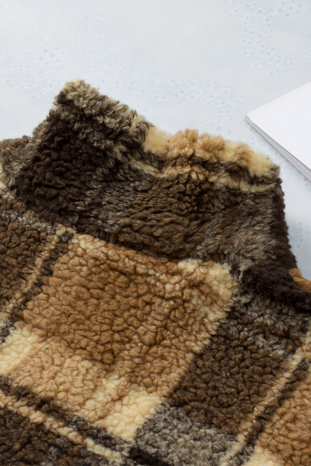 Brown Zip Collar Plaid Pattern Fleece Sweatshirt