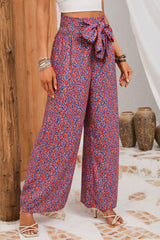 Ditsy Floral Print Tie Front Wide Leg Pants