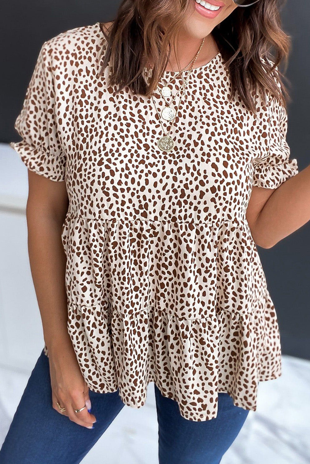 Leopard Tiered Leopard Short Sleeve Top