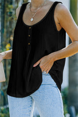 Black Button Textured Tank Top