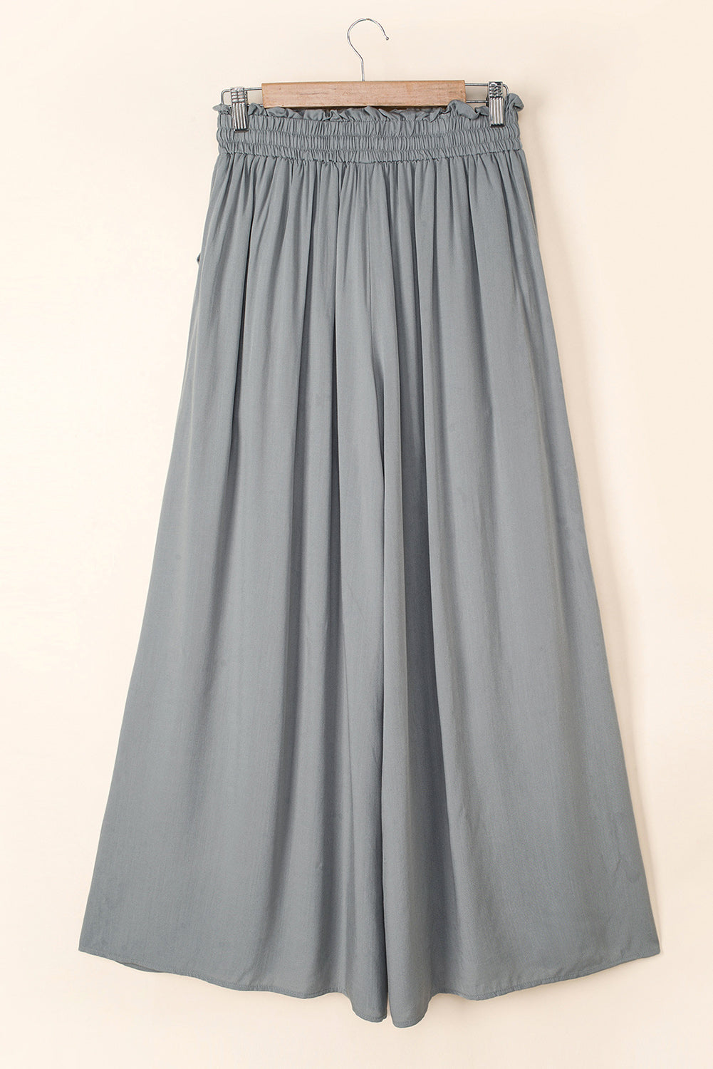 Beige Drawstring Smocked High Waist Wide Leg Pants