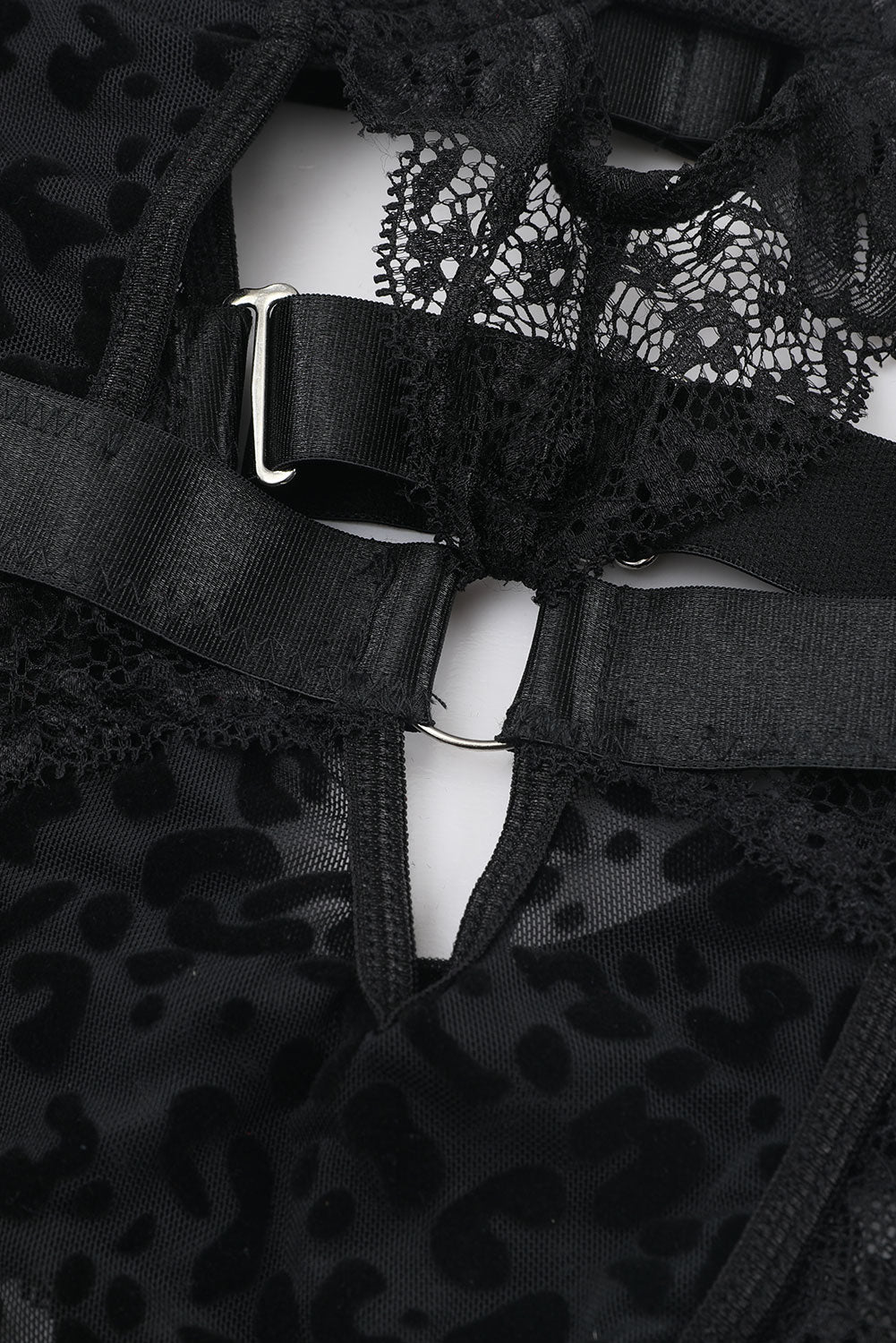 Black Lace Leopard Patchwork Daring Cutout Teddy Lingerie