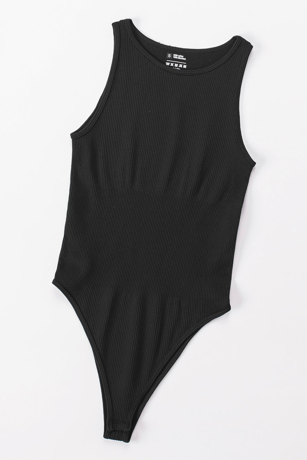 Black Solid Color Ribbed Sleeveless Sport Romper