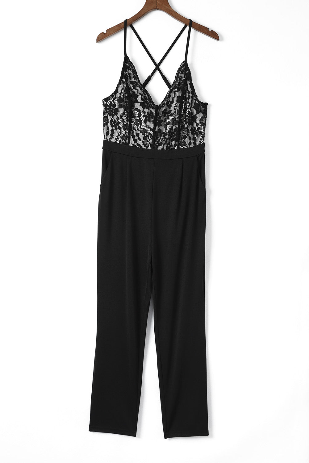 Black Spaghetti Straps Lace Bodice High Waist Jumpsuit