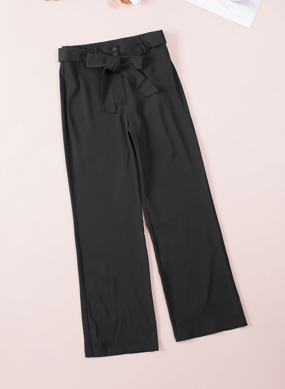 Black High Waist Front Tie Flared Pants