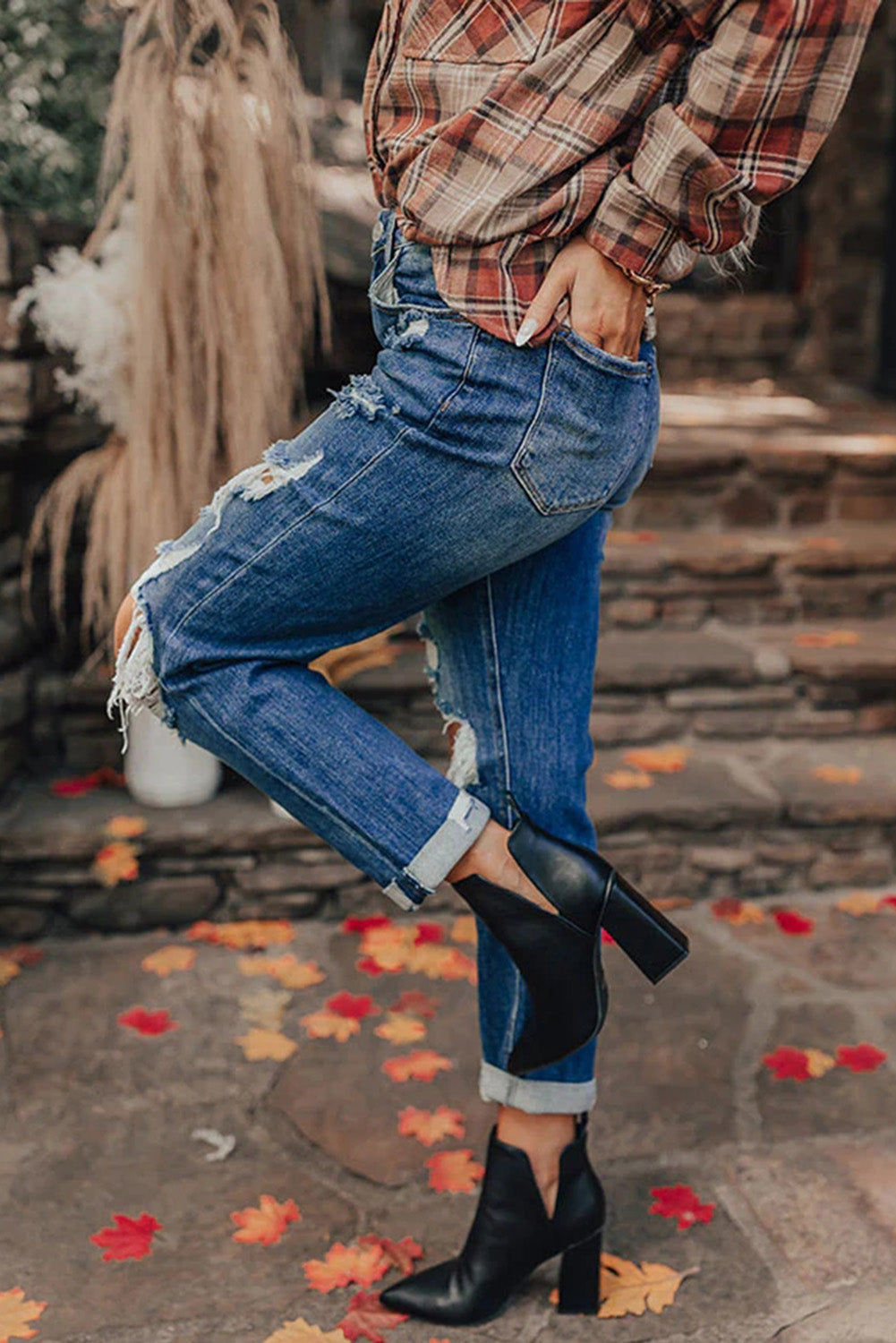 Blue Vintage Distressed Boyfriend Ripped Jeans