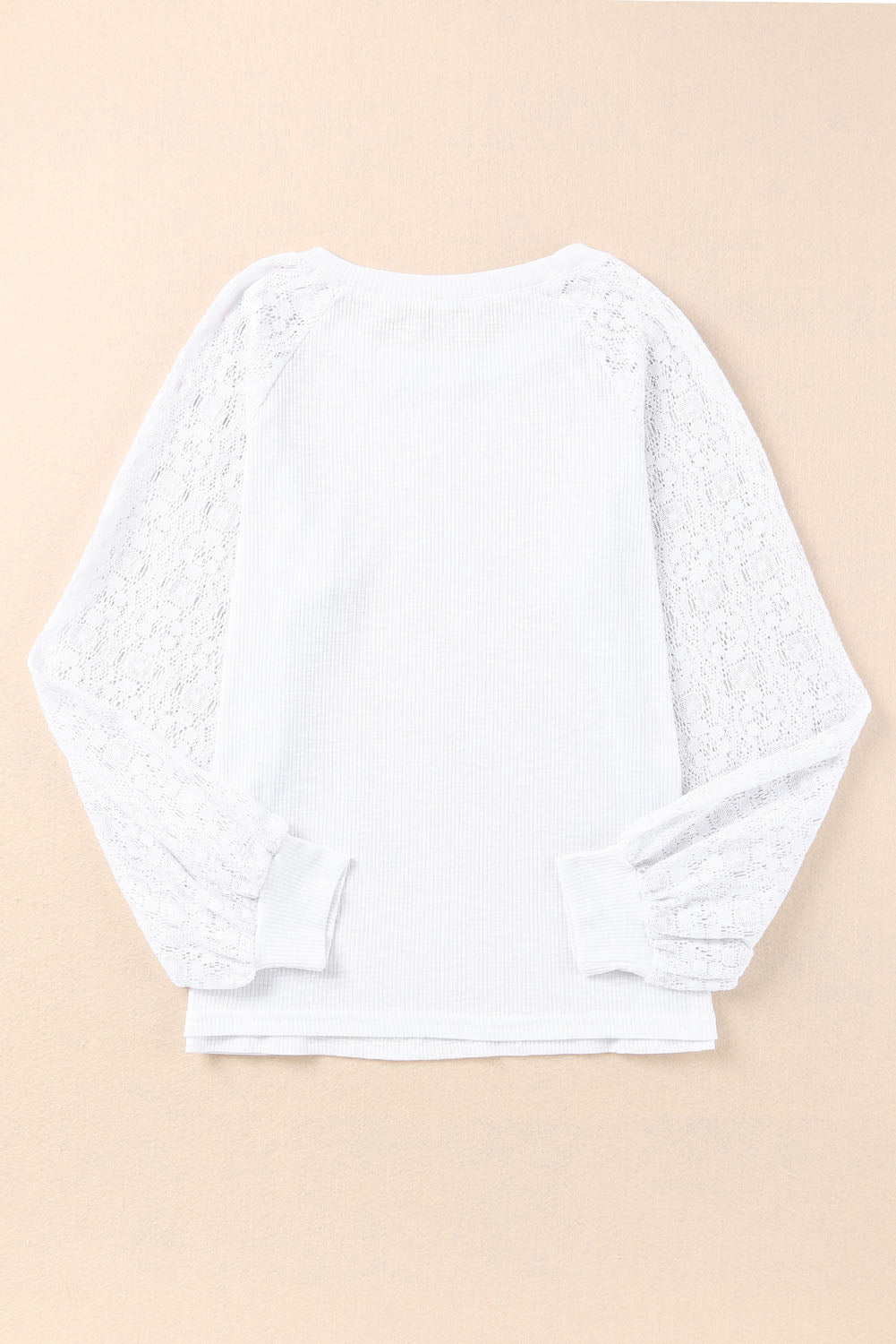 White Lace Sleeve Raglan Ribbed Top