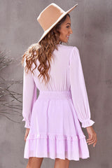 Amicgp V Neck Lantern Sleeve Knotted Tiered Mini Dress