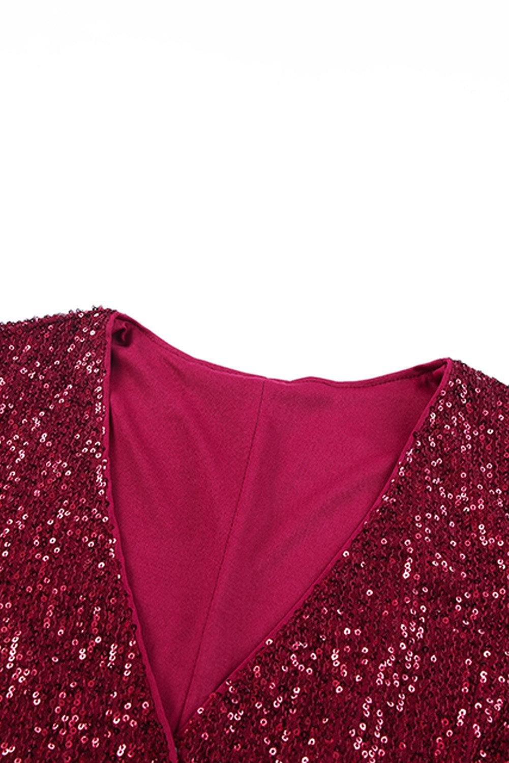 Red Deep V Neck Bell Sleeve Sequin Dress