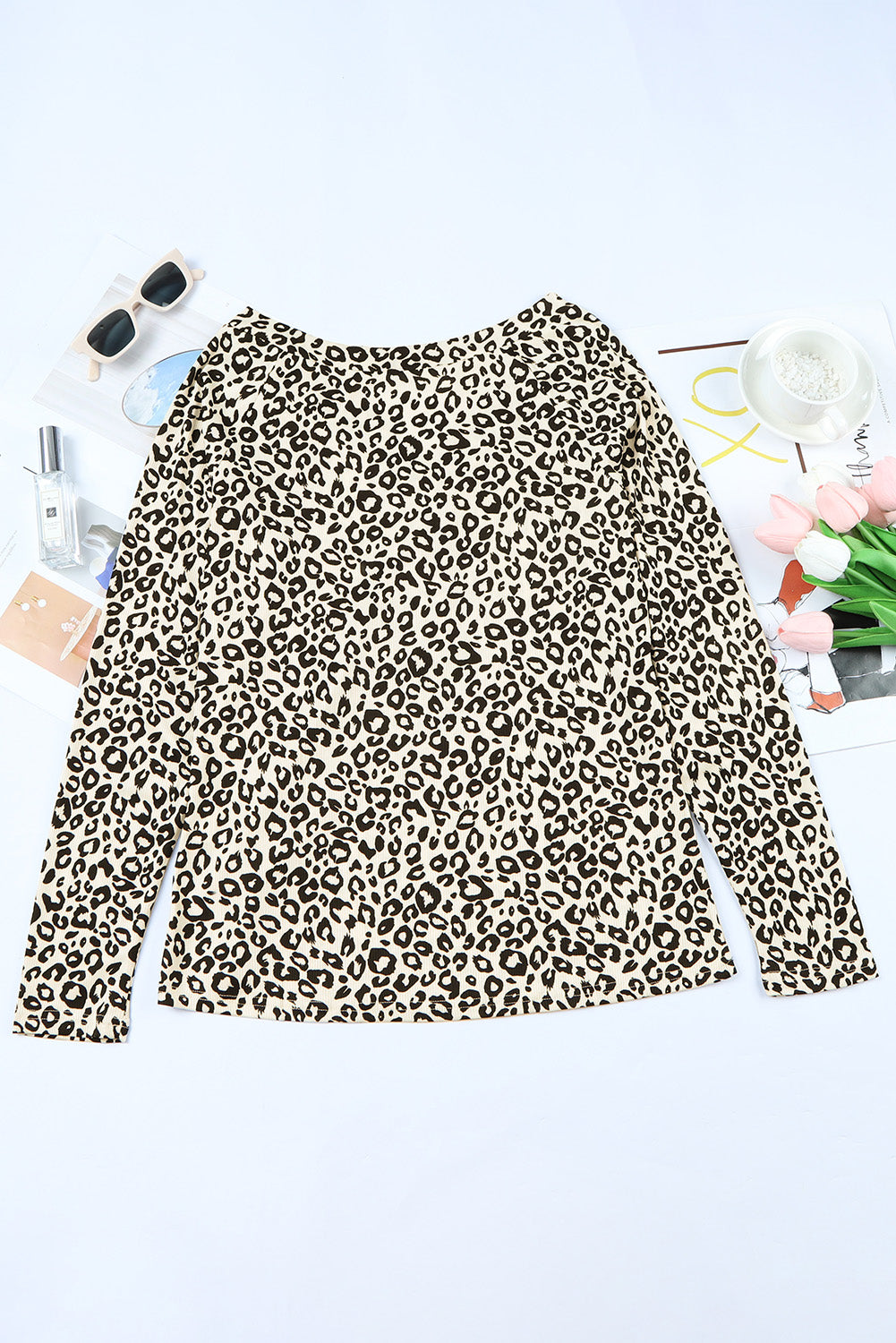 Leopard V Neck Long Sleeve Top