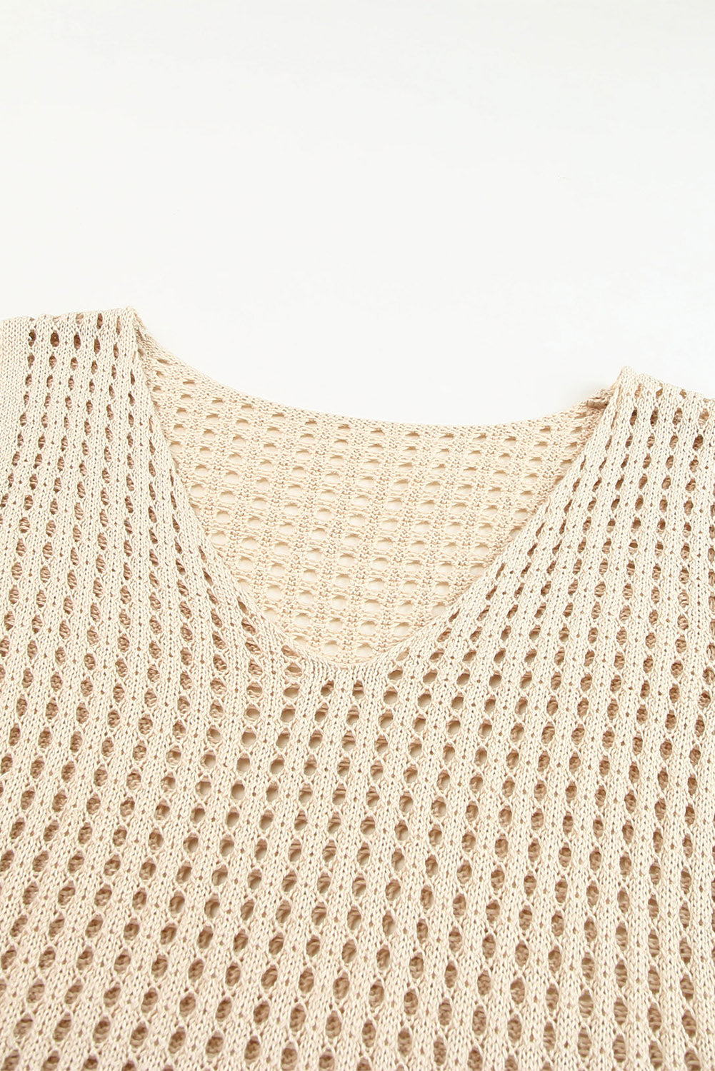 Khaki V Neck Fishnet Hollow-out Knitted Tank Top