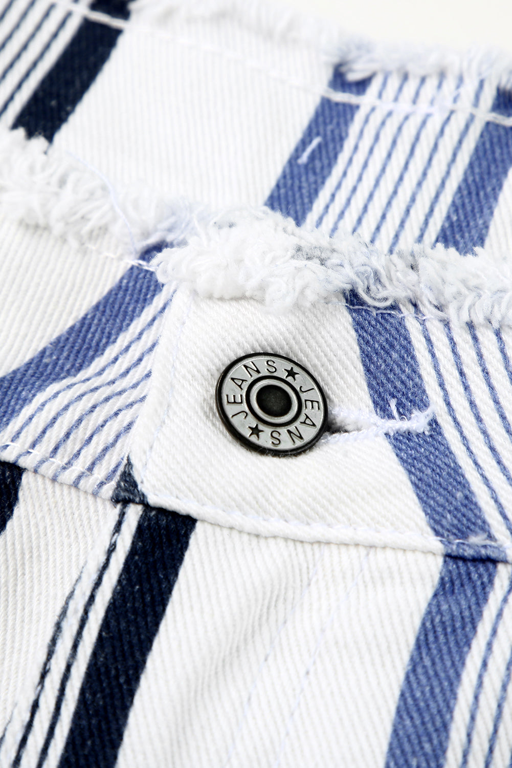 Stripe Raw Hem Distressed Denim Shorts