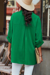 Green 3/4 Puff Sleeve Oversize Shirt