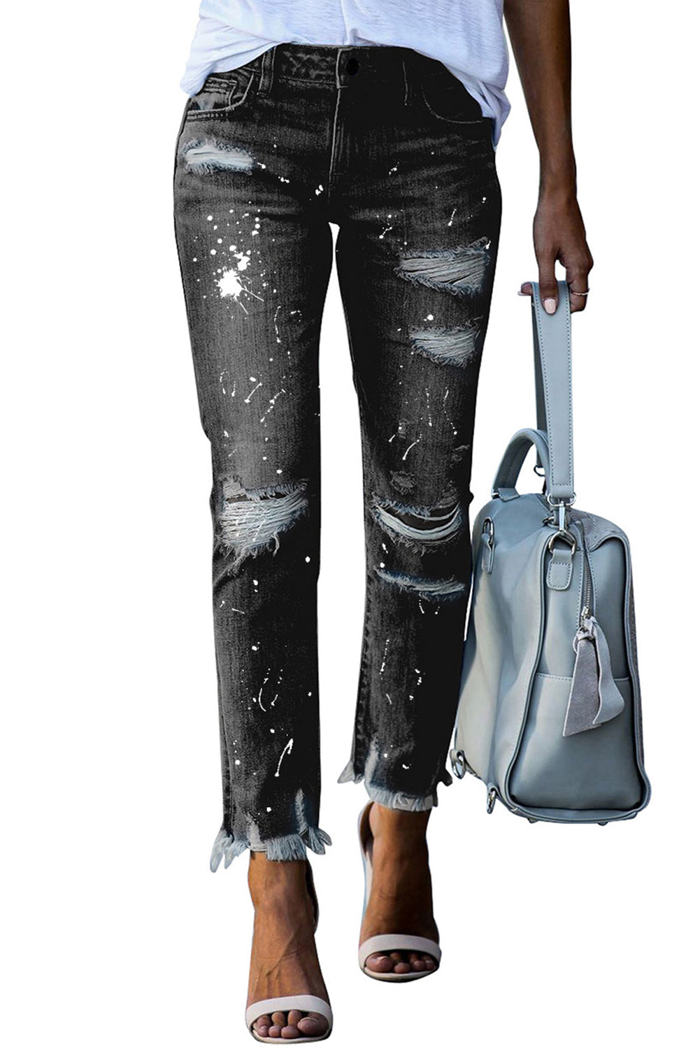 Black Ink Splash Distressed Skinny Jeans