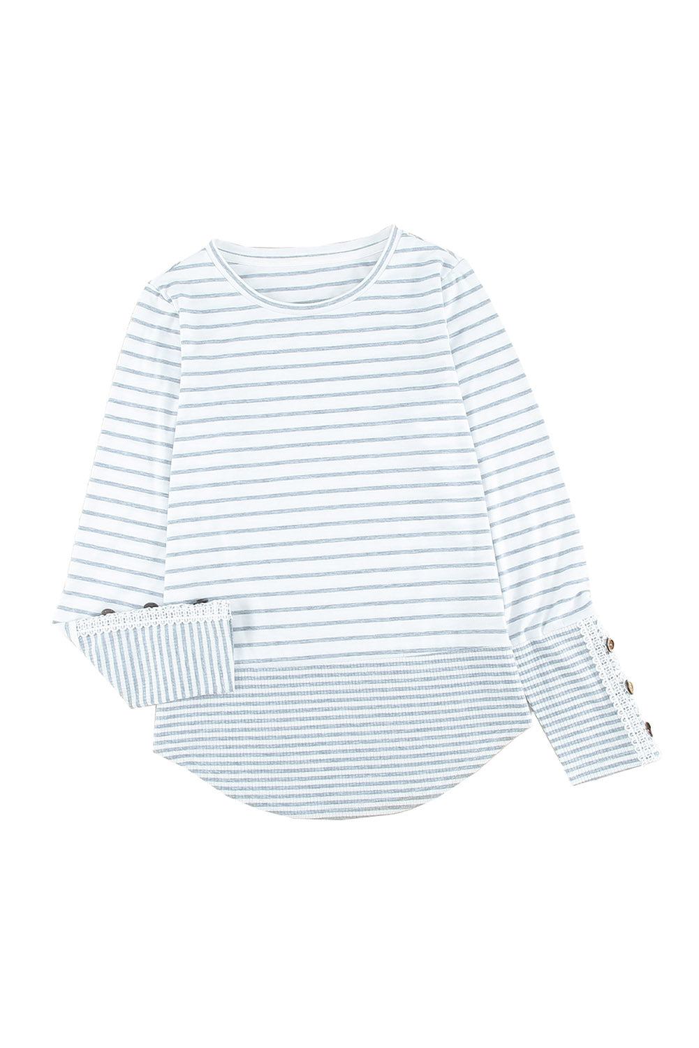 Striped Lace Buttons Splicing Long Sleeve Top