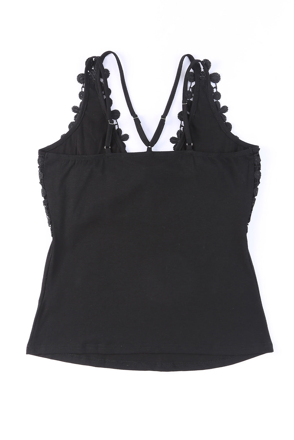 Black V Neck Floral Crochet Tank Top