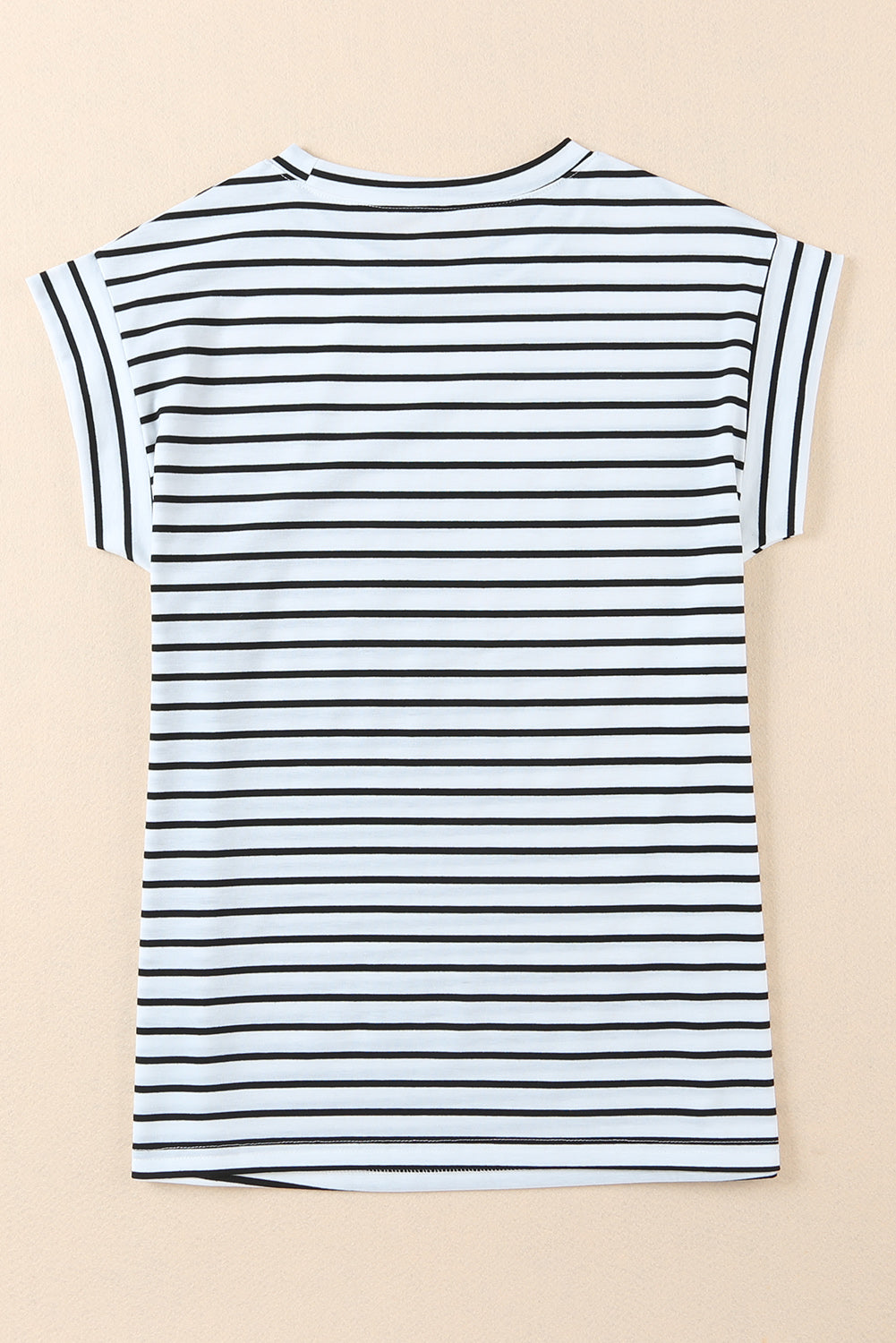 Striped Rolled Cap Sleeve Round Neck T Shirt