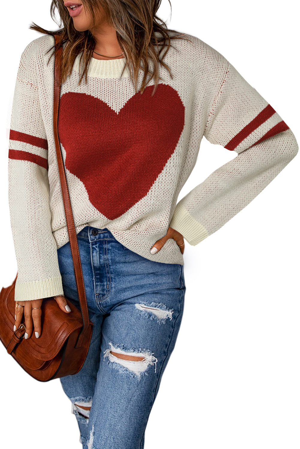 Pink Heart Graphic Wide Sleeves Sweater