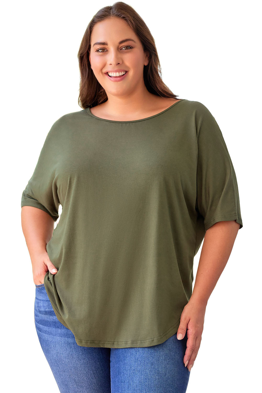 Green Plus Size Hollow-out Back Slouchy Tee