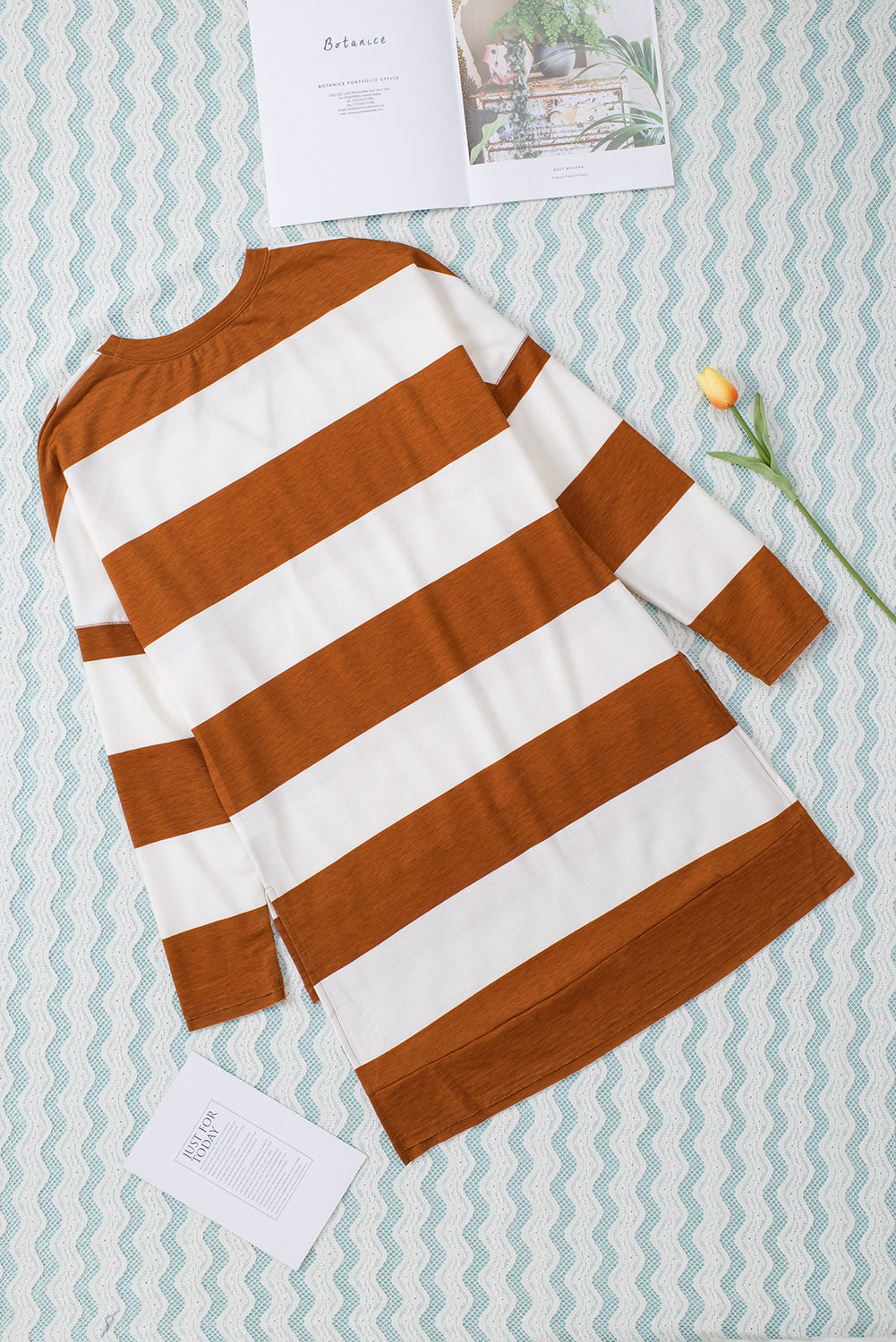 Brown Striped Drop Shoulder Pullover Sweatshirt