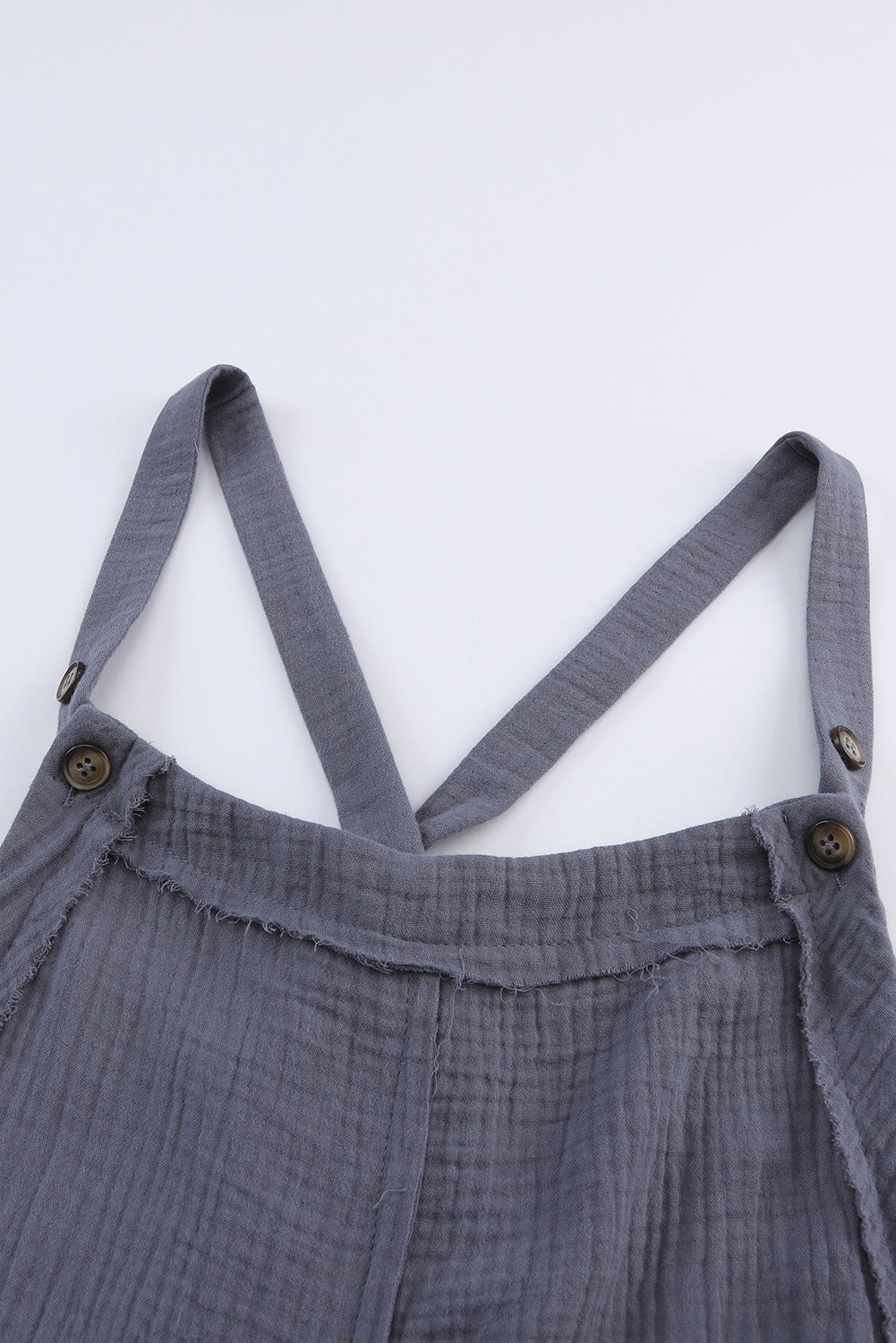 Gray Distressed Trim Crinkle Pocketed Jumpsuit