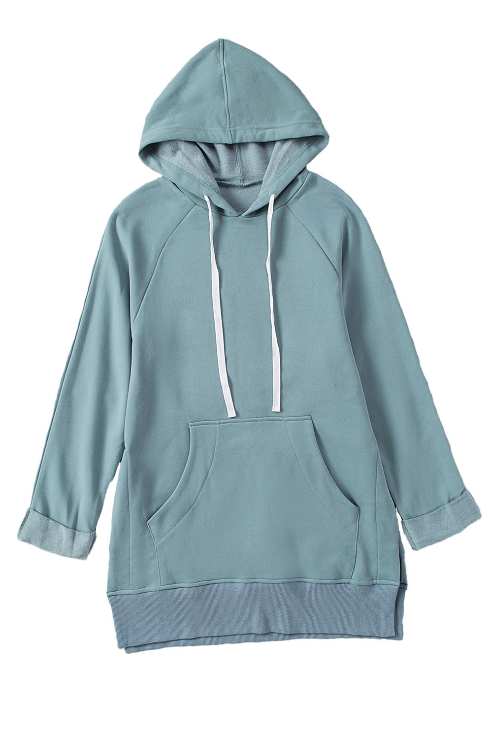 Blue Kangaroo Pocket Oversized Hoodie with Slits