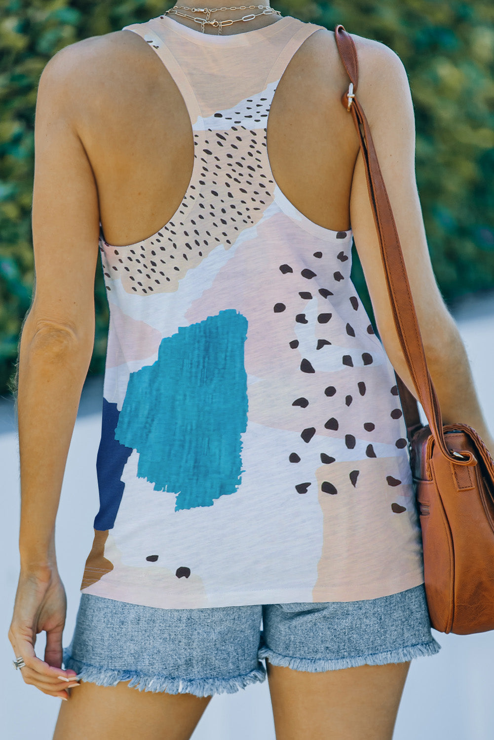 Multicolor Mixed Abstract Print Racerback Tank Top