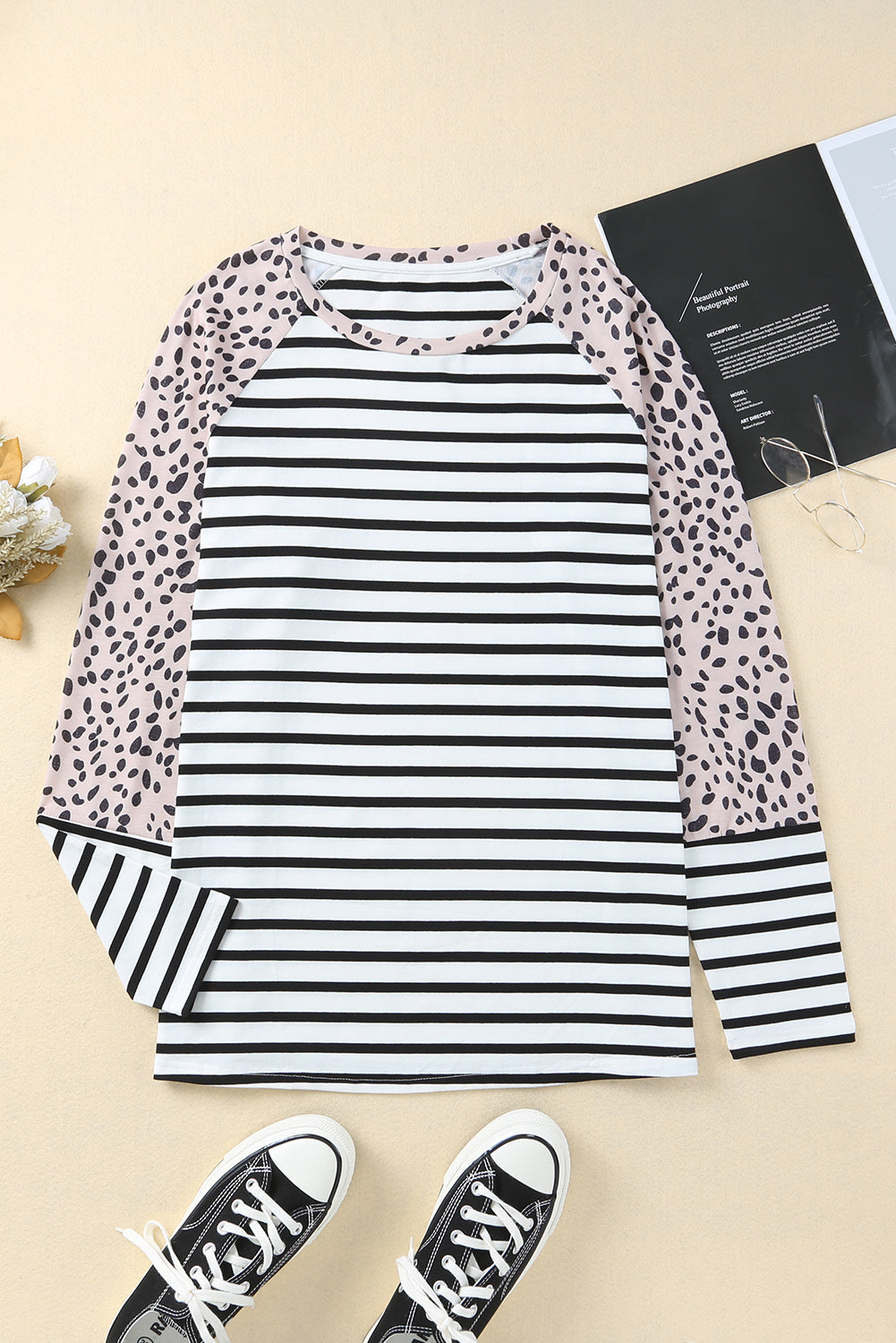 White Stripe Cheetah Raglan Top