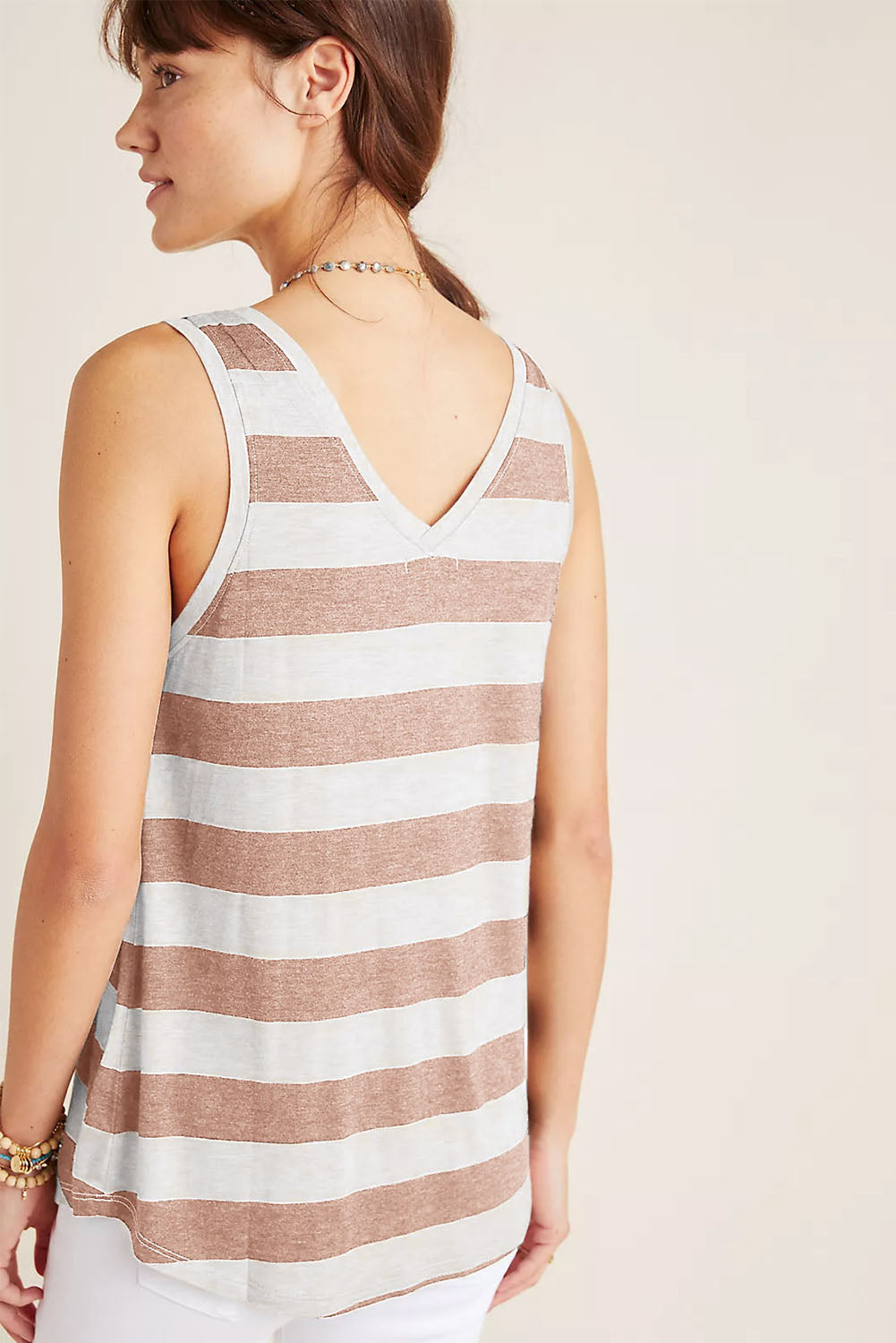 Apricot Striped V Neck Tank Top