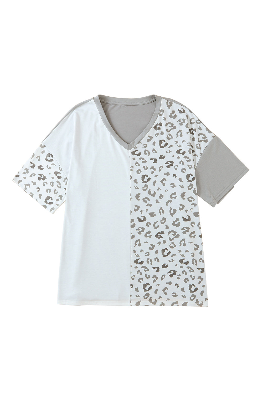 White Plus Size Leopard Patchwork Short Sleeve Top