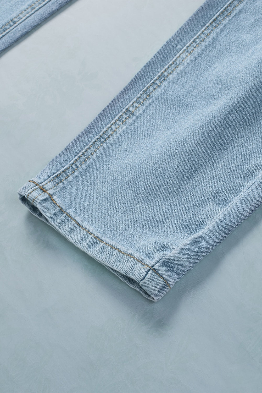 Sky Blue Light Wash Distressed Straight Jeans