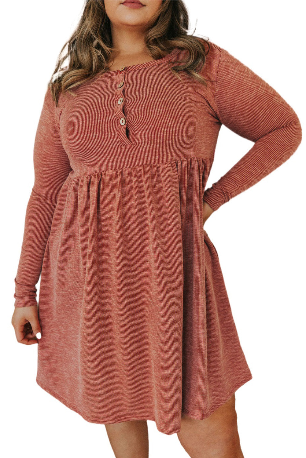 Red Plus Size Mineral Washed Ribbed Henley Dress