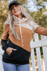 Khaki Colorblock Pocketed Hoodie